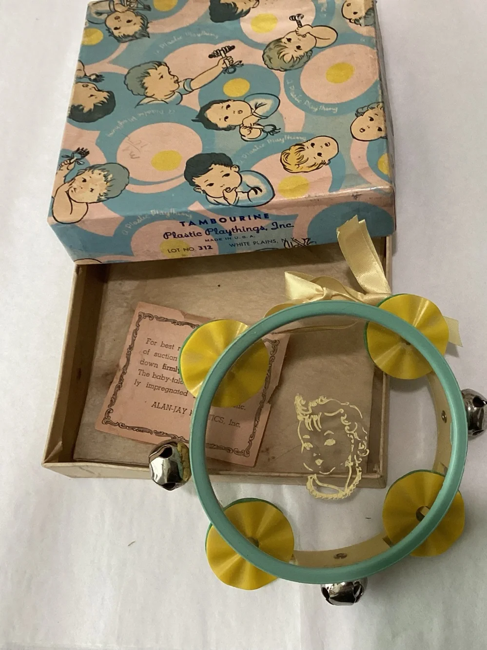 Vtg. Plastic Playthings Inc. Tambourine from the 1940s-1950s.  Clear plastic